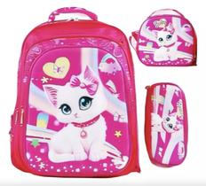 Kit Mochila Infantil Costas Escolar Menina Estojo Lancheira 3 Peças