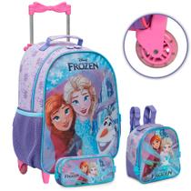 Kit Mochila Infantil Costas Frozen Lancheira e Estojo Lilás