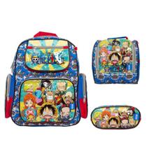 Kit Mochila Infantil Costas One Piece Lancheira Estojo Azul Kit Mochila Infantil Costas One Piece Lancheira Estojo Azul
