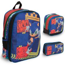 Kit Mochila Infantil Costas Sonic Passeio Creche 3 Peças