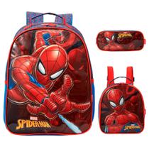 Kit Mochila Infantil Costas Spider Man Lancheira Estojo Azul