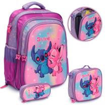 Kit Mochila Infantil Costas Stitch 3d Com Lancheira Térmica