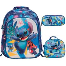 Kit Mochila Infantil Costas Stitch 3D Lancheira Estojo Kit Mochila Infantil Costas Stitch 3D Lancheira Estojo