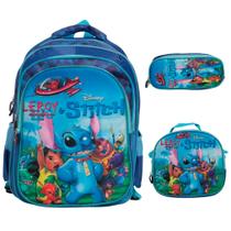 Kit Mochila Infantil Costas Stitch 3D Lancheira Estojo