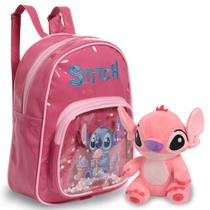 Kit Mochila Infantil Costas Stitch Mini Bolsa + Pelúcia