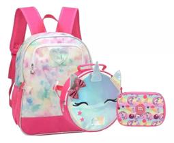 Kit Mochila Infantil Costas Unicórnio Holográfica Grande Kit Mochila Infantil Costas Unicórnio Holográfica Grande