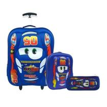 Kit Mochila Infantil De carrinho 3D Alto relevo Macqueen azul