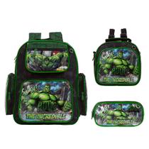 Kit Mochila Infantil De Costa Hulk Lancheira Térmica Chenson Kit Mochila Infantil De Costa Hulk Lancheira Térmica Chenson