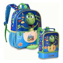 Kit Mochila Infantil De Costas com Touca E Lancheira Térmica Escolar Looloo Kids Dinossauro LL24110D