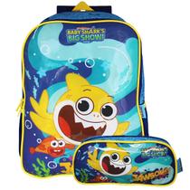 Kit Mochila Infantil De Costas + Estojo Escolar Baby Shark