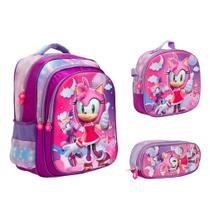 Kit Mochila Infantil De Costas Grande Amy Sonic Personagem