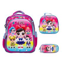 Kit Mochila Infantil De Costas LOL 3D Resistente Cor Rosa