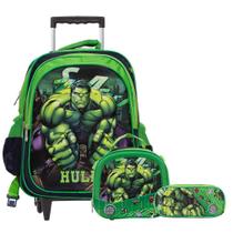 Kit Mochila Infantil De Rodinha Hulk 3D Lancheira Estojo