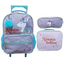Kit Mochila Infantil De Rodinha Lancheira e Estojo Unicórnio Yins YS42184-MC Kit Mochila Infantil De Rodinha Lancheira e Estojo Unicórnio Yins YS42184-MC