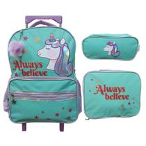 Kit Mochila Infantil De Rodinha Lancheira e Estojo Unicórnio Yins YS42184-MC