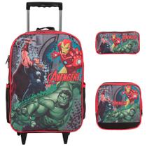 Kit Mochila Infantil De Rodinhas Avengers Lancheira E Estojo