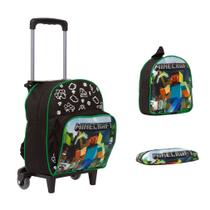 Kit Mochila Infantil De Rodinhas Minecraft Tam P Cor Preta Kit Mochila Infantil De Rodinhas Minecraft Tam P Cor Preta
