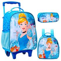 Kit Mochila Infantil de Rodinhas Princesa Cinderella Lancheira estojo - Xeryus Kit Mochila Infantil de Rodinhas Princesa Cinderella Lancheira estojo - Xeryus