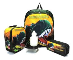Kit Mochila Infantil Dinossauro Costas G Verde F5 + Lancheira