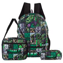 Kit Mochila Infantil do Hulk com Lancheira e Estojo Escolar