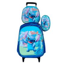 Kit Mochila Infantil do Stitch em 3D com Rodinhas + Lancheira Térmica + Estojo Escolar Infantil Kit Mochila Infantil do Stitch em 3D com Rodinhas + Lancheira Térmica + Estojo Escolar Infantil