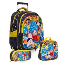 Kit Mochila Infantil Dragon Ball Rodinhas Lancheira Estojo