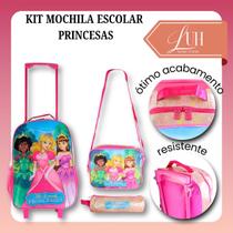 Kit Mochila Infantil Escolar 3 peças Princesas Dinsney Volta as Aulas Meninas Lancheira Estojo