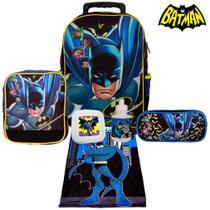 Kit Mochila Infantil Escolar Batman Rodinha + Itens Toys 2U