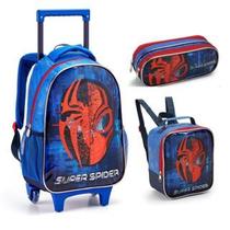 Kit Mochila Infantil Escolar c/ Rodinhas + Lancheira Térmica + Estojo Duplo Super Spider Seanite