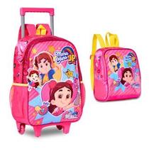 Kit Mochila Infantil Escolar c/ Rodinhas + Lancheira Térmica Maria Clara e JP