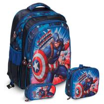 Kit Mochila Infantil Escolar Capitão América Costas 3 Pçs