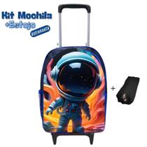 Kit Mochila Infantil Escolar Carrinho + Estojo Astronauta Resistente Volta às Aulas