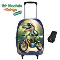 Kit Mochila Infantil Escolar Carrinho + Estojo Linda Dinossauro Resistente Volta às Aulas