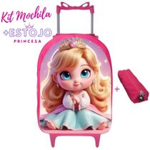 Kit Mochila Infantil Escolar Carrinho + Estojo Linda Princesa Baby Prática Resistente Volta às Aulas