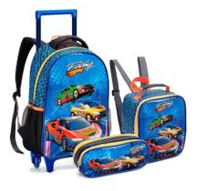Kit Mochila Infantil Escolar Carros Racing Team Rodinhas G