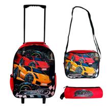 Kit Mochila Infantil Escolar com 3 peças Princesas Carrinho Aranha Organização Escola Passeio Viagem Livro Caderno Lápis Caneta Volta ás Aulas Sortida