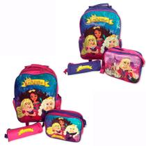 Kit Mochila Infantil Escolar com 3 Peças Princesas Rosa/Roxo Sortido