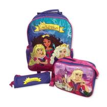 Kit Mochila Infantil Escolar Com 3 Peças Princesas Roxa