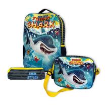 Kit Mochila Infantil Escolar com 3 peças Tubarão Kit Mochila Infantil Escolar com 3 peças Tubarão