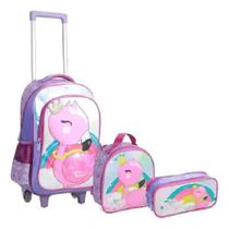 Kit Mochila Infantil Escolar Com Lancheira Estojo Flamingo Kit Mochila Infantil Escolar Com Lancheira Estojo Flamingo