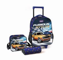 Kit Mochila Infantil Escolar com Rodinhas + Estojo e Lancheira Térmica Magic Kids Furiosos Kit Mochila Infantil Escolar com Rodinhas + Estojo e Lancheira Térmica Magic Kids Furiosos