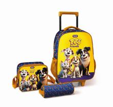 Kit Mochila Infantil Escolar com Rodinhas + Estojo e Lancheira Térmica Magic Kids Pets
