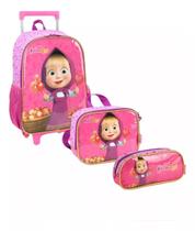Kit Mochila Infantil Escolar Desenho Masha E Urso Rodinhas G