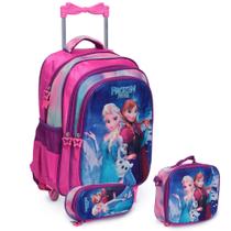 Kit Mochila Infantil Escolar Frozen Rodinha Creche Tam G