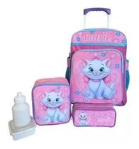 Kit Mochila Infantil Escolar Gatinha Gata Marie Rodinha G F5