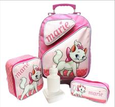 Kit Mochila Infantil Escolar Gatinha Marie Rodinhas 2 Bolsos F5