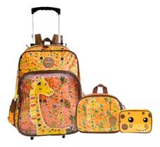 Kit Mochila Infantil Escolar Girafa Rodinhas Grande Up4you