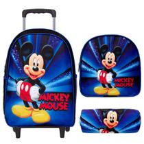 Kit Mochila Infantil Escolar Grande Mickey Alto Relevo Rodas