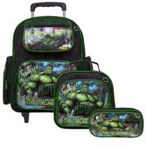 Kit Mochila Infantil Escolar Hulk Preta de Rodinha Toys 2U