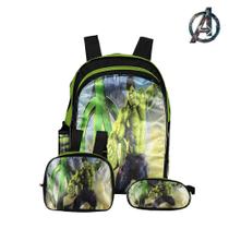 Kit Mochila Infantil Escolar Incrível Hulk Marvel De Costas